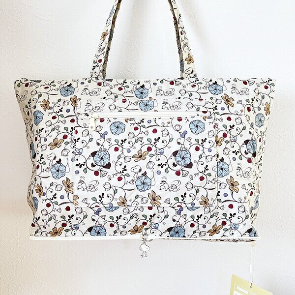 スヌーピー 折りたたみトートバッグ フラワーベージュ トラベル SNOOPY