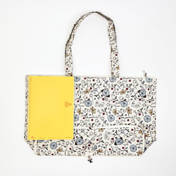 スヌーピー 折りたたみトートバッグ フラワーベージュ トラベル SNOOPY