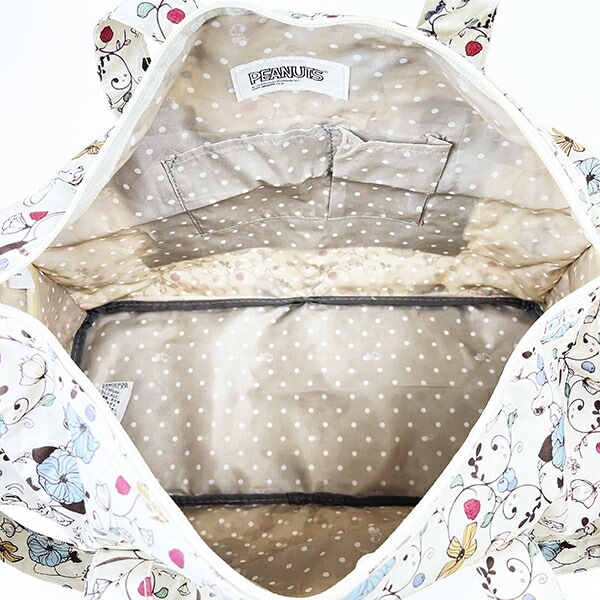 スヌーピー フラワーベージュ 折りたたみボストンバッグ(M) トラベル SNOOPY