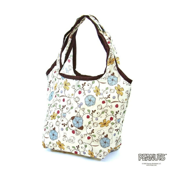 スヌーピー ウッドストック 折りたたみエコバッグS (フラワーベージュ)