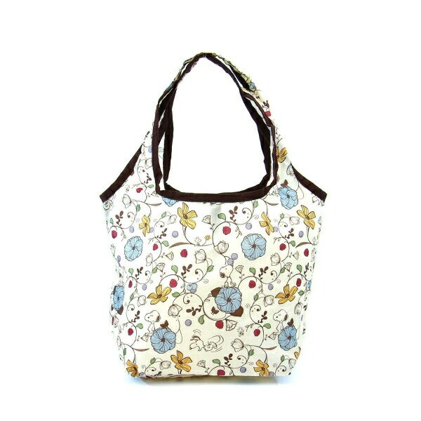 スヌーピー ウッドストック 折りたたみエコバッグS (フラワーベージュ)