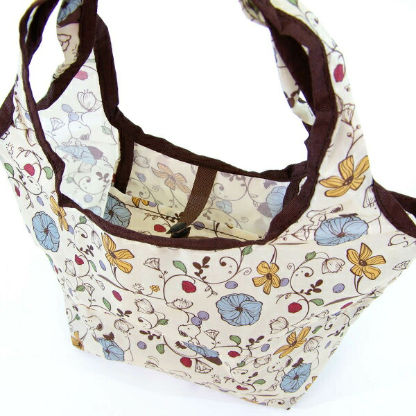 スヌーピー ウッドストック 折りたたみエコバッグS (フラワーベージュ)