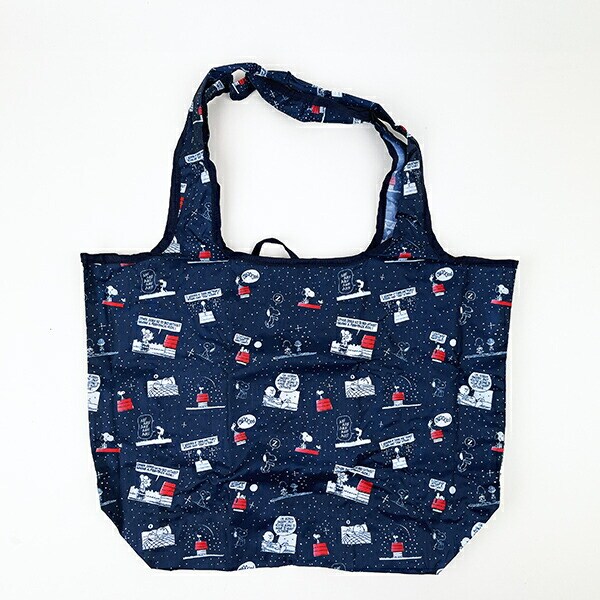 スヌーピー ナイト＆スリーブネイビー 折りたたみエコバッグ(M) SNOOPY