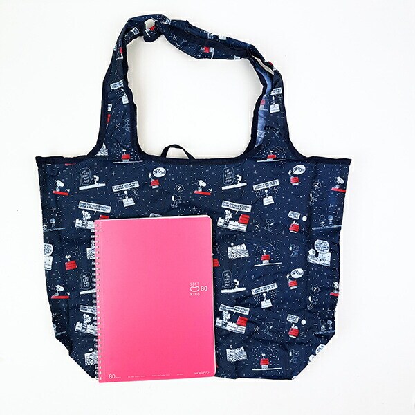 スヌーピー ナイト＆スリーブネイビー 折りたたみエコバッグ(M) SNOOPY