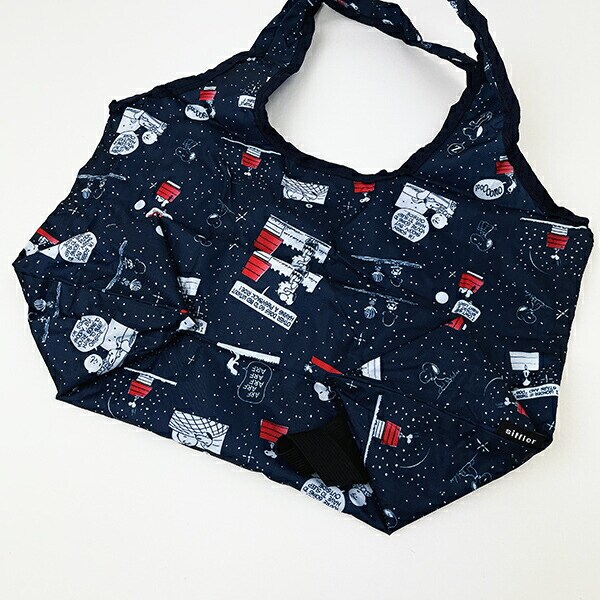 スヌーピー ナイト＆スリーブネイビー 折りたたみコンビニバッグ SNOOPY