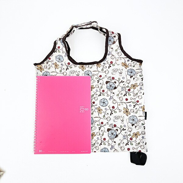 スヌーピー フラワーベージュ 折りたたみコンビニバッグ SNOOPY