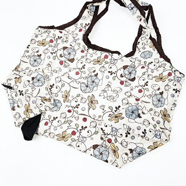 スヌーピー フラワーベージュ 折りたたみコンビニバッグ SNOOPY