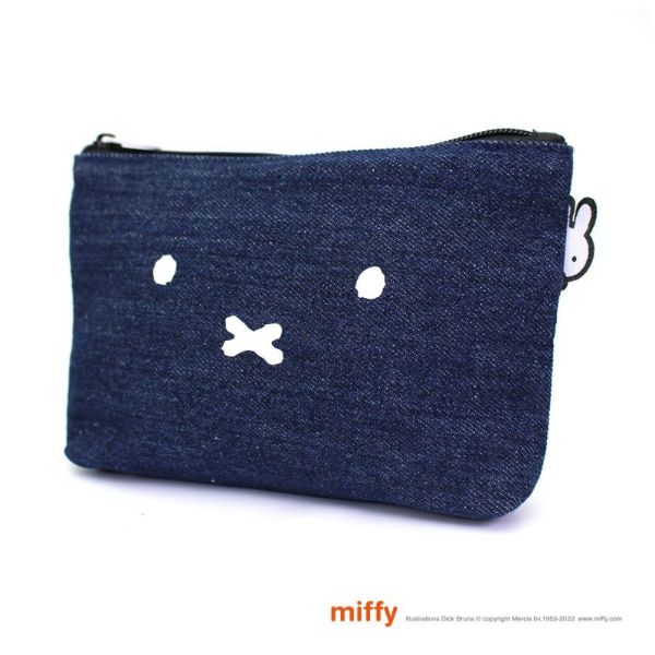 ミッフィー miffy 帆布ポーチ M フェイス 小物入れ デニムブルー