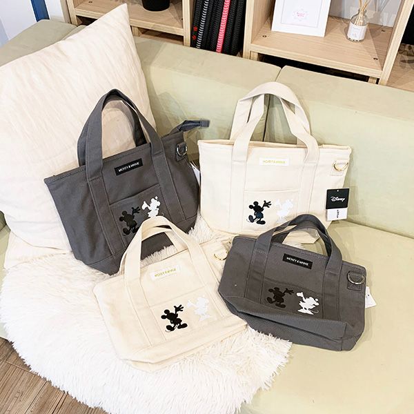 ミッキー ミニー ナチュラル ミニトート グレー M 帆布 バッグ ランチバッグ ランチ 学校 オフィス