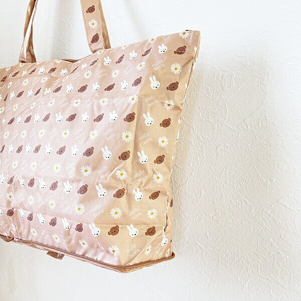 ミッフィー miffy ミッフィー＆ボリス 折りたたみトートバッグ フラワーベージュ トラベル