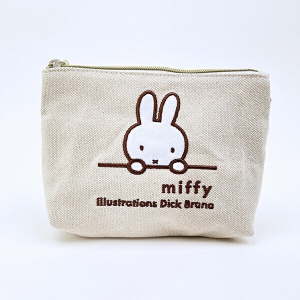 ミッフィー miffy 刺繍帆布ポーチ(M)  ナチュラル(ミッフィーフェイス)