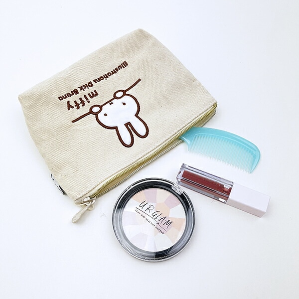 ミッフィー miffy 刺繍帆布ポーチ(M)  ナチュラル(ミッフィーフェイス)