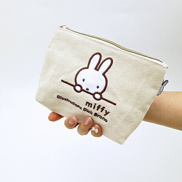 ミッフィー miffy 刺繍帆布ポーチ(M)  ナチュラル(ミッフィーフェイス)