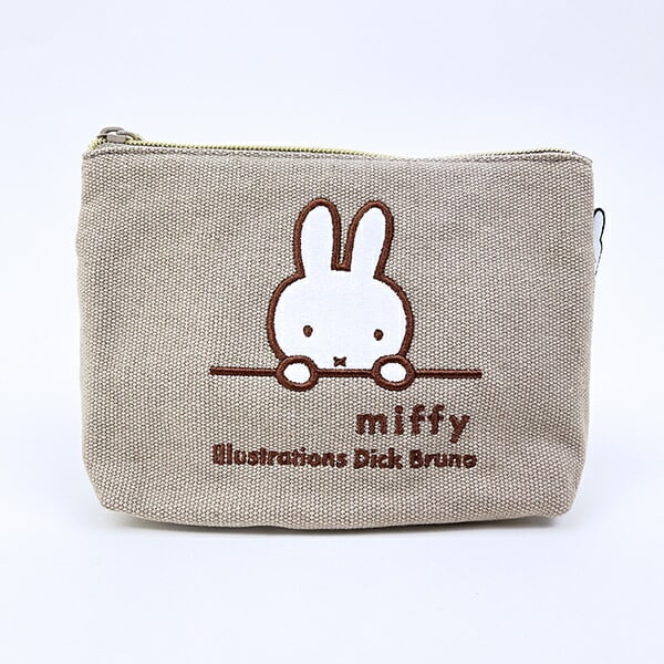 ミッフィー miffy 刺繍帆布ポーチ(M)  グレージュ(ミッフィーフェイス)