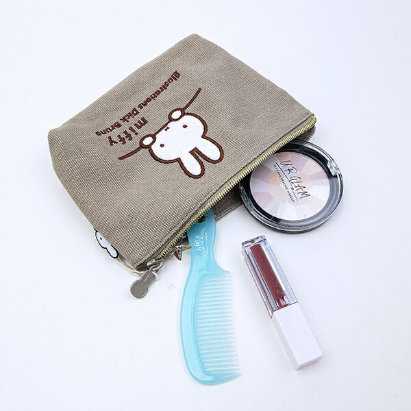 ミッフィー miffy 刺繍帆布ポーチ(M)  グレージュ(ミッフィーフェイス)