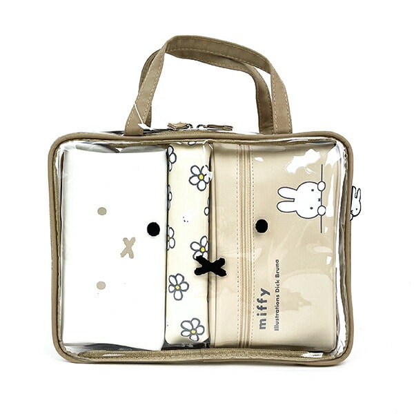 ミッフィー  miffy 長方形 トラベルポーチセット (ベージュ) フェイス柄