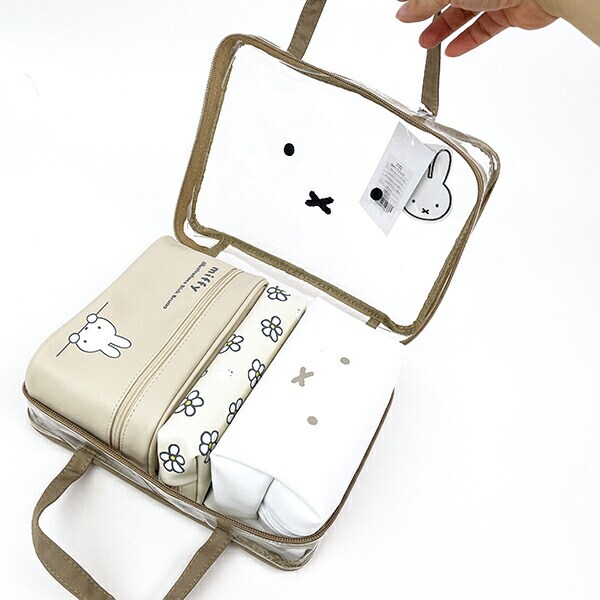 ミッフィー  miffy 長方形 トラベルポーチセット (ベージュ) フェイス柄
