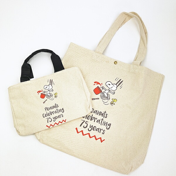 スヌーピー 帆布トートバッグ ナチュラル PEANUTS 75th SNOOPY