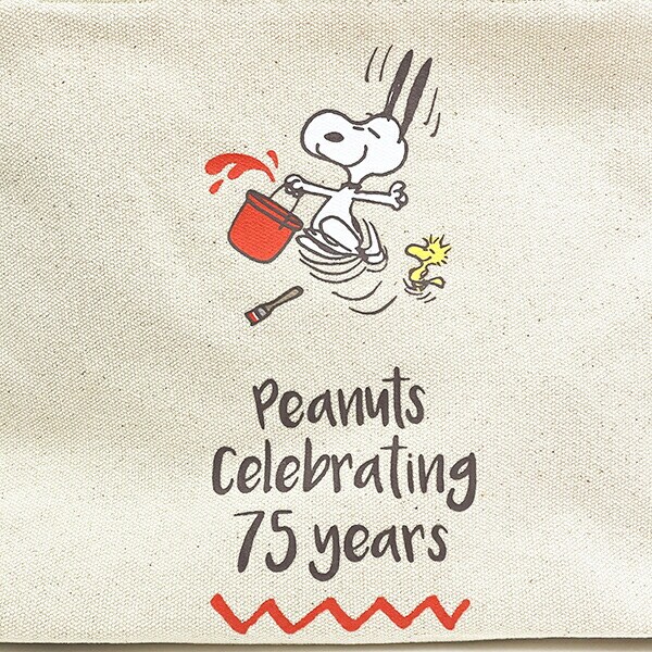 スヌーピー サイドボタンミニトートバッグ ナチュラル ランチ PEANUTS 75th SNOOPY