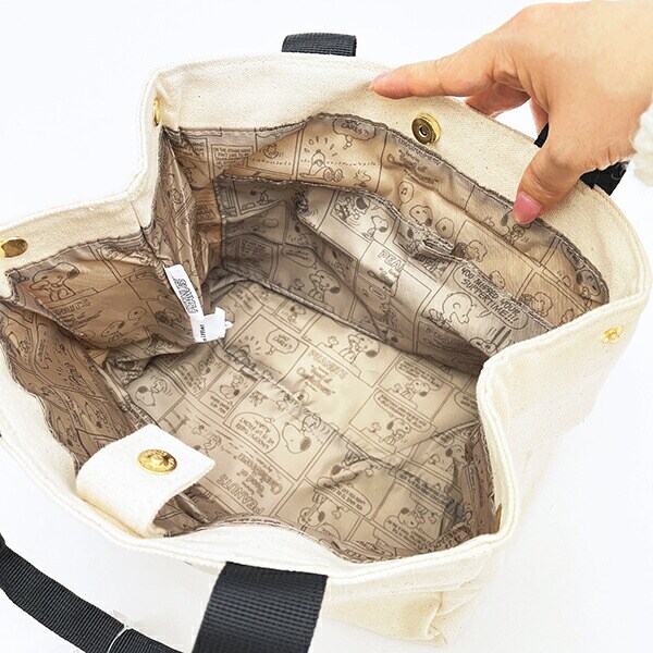 スヌーピー サイドボタンミニトートバッグ ナチュラル ランチ PEANUTS 75th SNOOPY