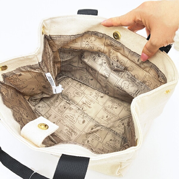 スヌーピー チャーリーブラウン サイドボタンミニトートバッグ ナチュラル ランチ PEANUTS 75th SNOOPY