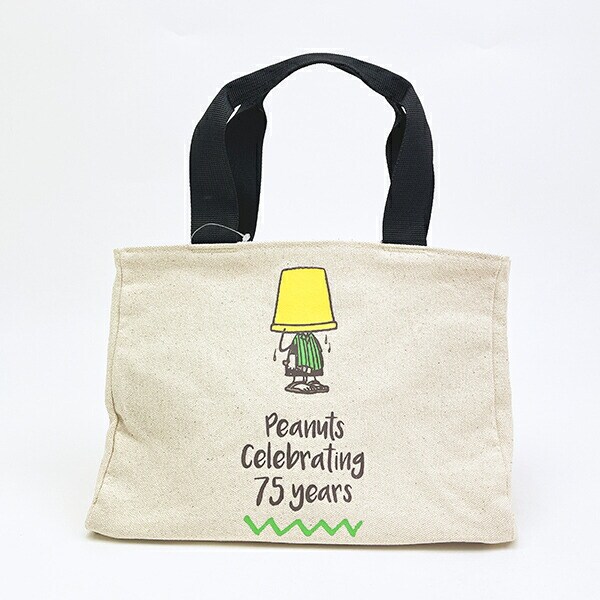スヌーピー サイドボタンミニトートバッグ ナチュラル ロゴ ランチ PEANUTS 75th SNOOPY