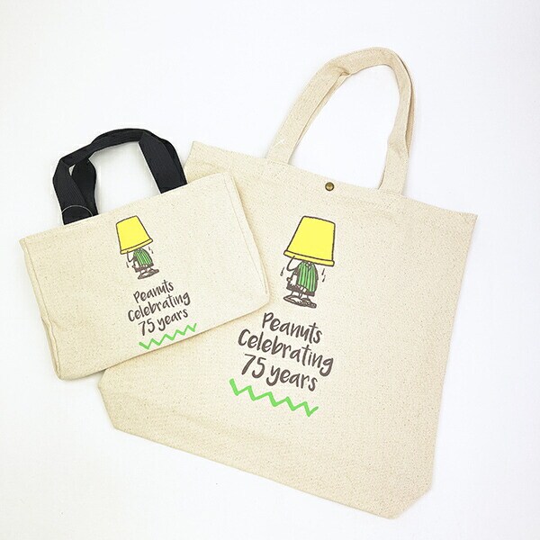 スヌーピー サイドボタンミニトートバッグ ナチュラル ロゴ ランチ PEANUTS 75th SNOOPY