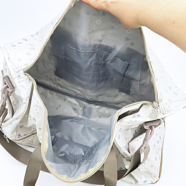 ミッフィー miffy 小花 折りたたみボストンバッグ(L) グレージュ