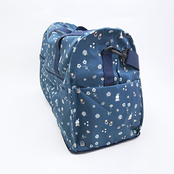 ミッフィー miffy 小花 折りたたみボストンバッグ(L) ネイビー