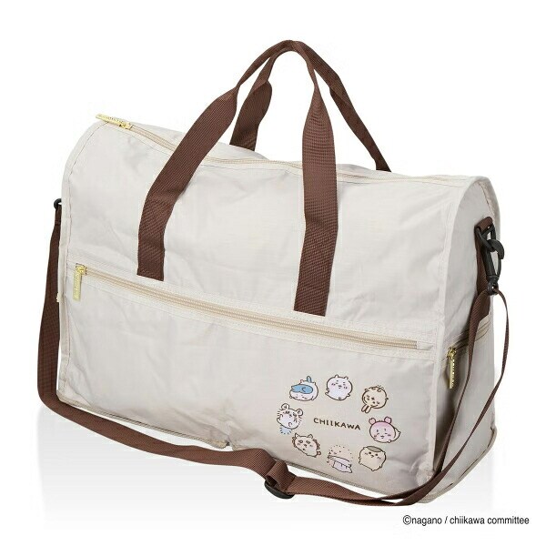 ちいかわ 折りたたみボストンバッグ  ( ベージュサークル)  Mサイズ