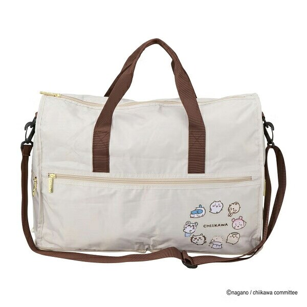 ちいかわ 折りたたみボストンバッグ  ( ベージュサークル)  Mサイズ