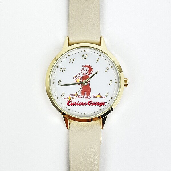 おさるのジョージ ベーシックレザーウォッチ ホワイト 時計