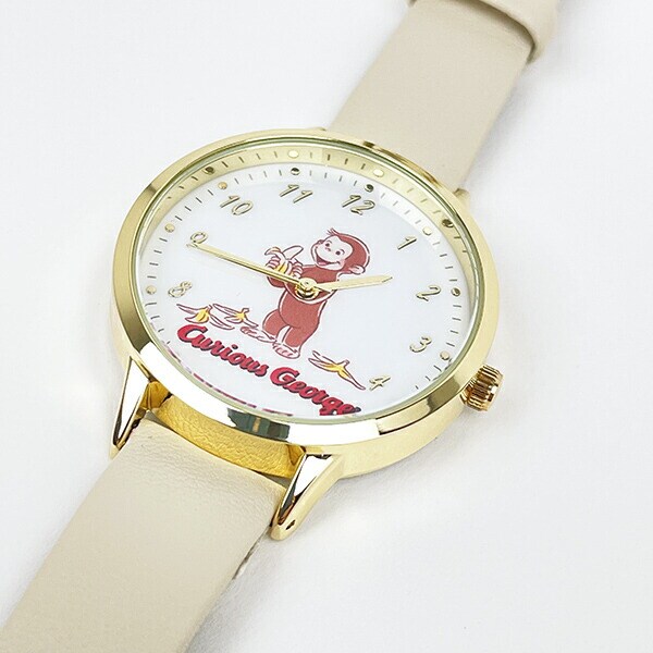 おさるのジョージ ベーシックレザーウォッチ ホワイト 時計
