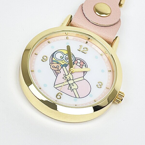 ミニオンズ レザーキーチェーンウォッチ ピンク 時計