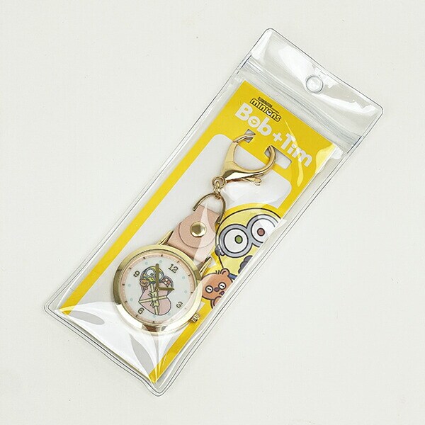 ミニオンズ レザーキーチェーンウォッチ ピンク 時計