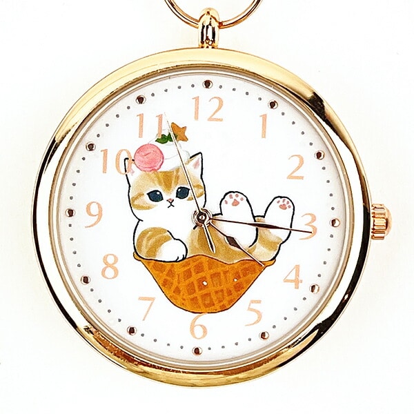 モフサンド リールキーチェーンウォッチ ワッフルにゃん ホワイト 時計 mofusand