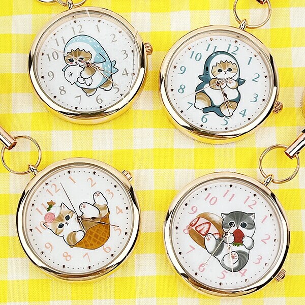 モフサンド リールキーチェーンウォッチ ワッフルにゃん ホワイト 時計 mofusand