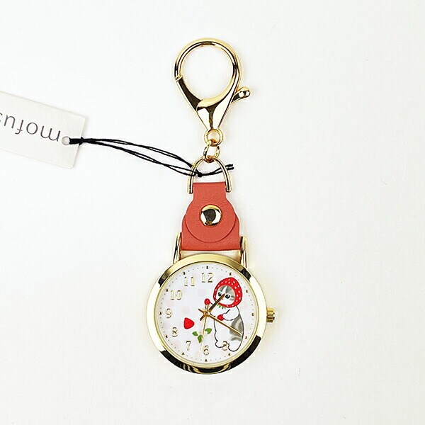 モフサンド 水彩ドットキーチェーンウォッチ いちごにゃん 時計 キーホルダー mofusand