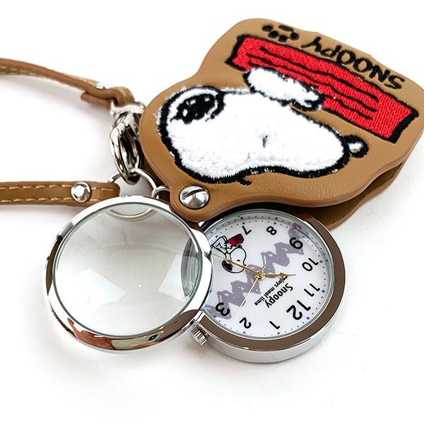 スヌーピー モコモコルーペウォッチ 懐中時計 キーチェーンウォッチ ブラウン