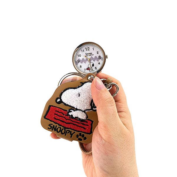 スヌーピー モコモコルーペウォッチ 懐中時計 キーチェーンウォッチ ブラウン