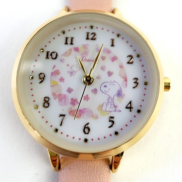 スヌーピー 水彩イラストウォッチ PEANUTS 腕時計 ピンク
