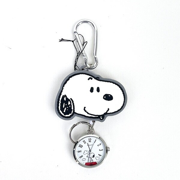 スヌーピー SNOOPY キーチェーン ラバーリールウォッチ 時計 キーホルダー グレー