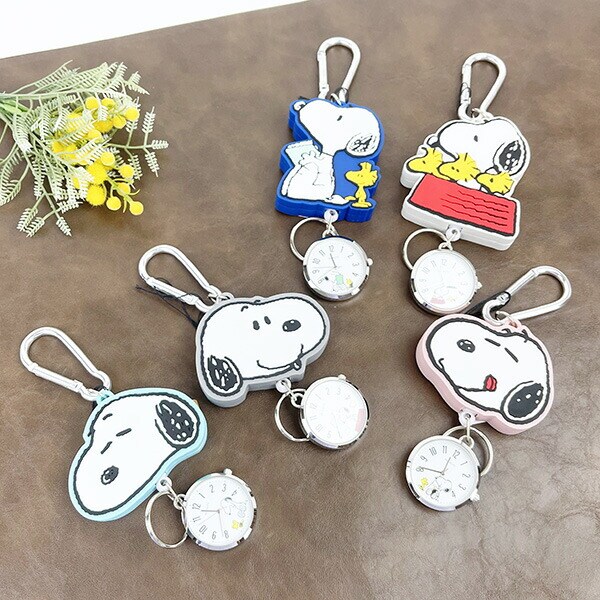 スヌーピー SNOOPY キーチェーン ラバーリールウォッチ 時計 キーホルダー グレー