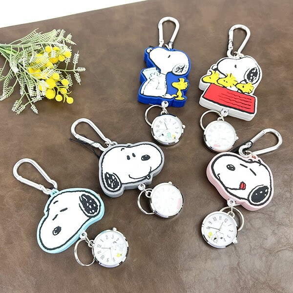 スヌーピー SNOOPY キーチェーン ラバーリールウォッチ 時計 キーホルダー ホワイト