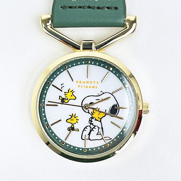 スヌーピー カラビナレザーウォッチ 時計  グリーン SNOOPY