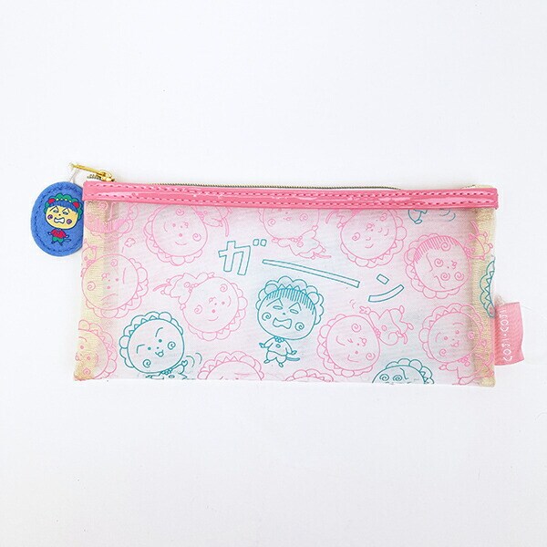 コジコジ 総柄 メッシュポーチスリム ピンク