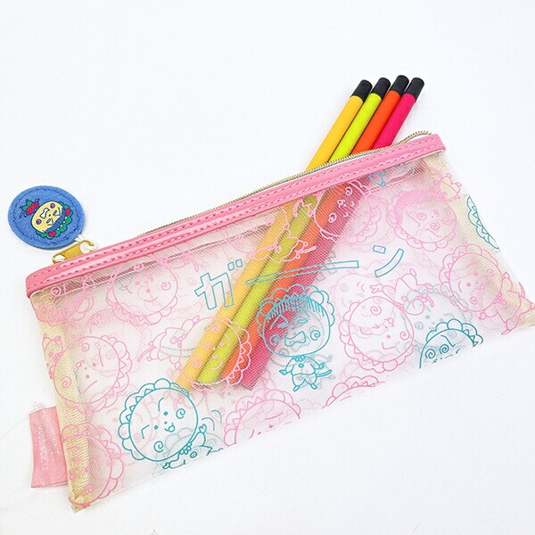 コジコジ 総柄 メッシュポーチスリム ピンク