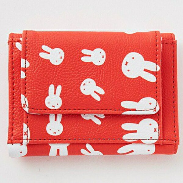 ミッフィー miffy フェイス 総柄 パスケース付き三つ折りウォレット(レッド) 財布