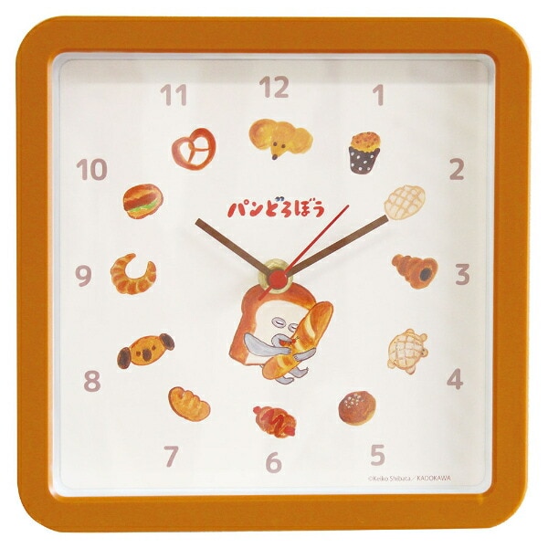 パンどろぼう スクエアウォールクロック(ブラウン) 時計