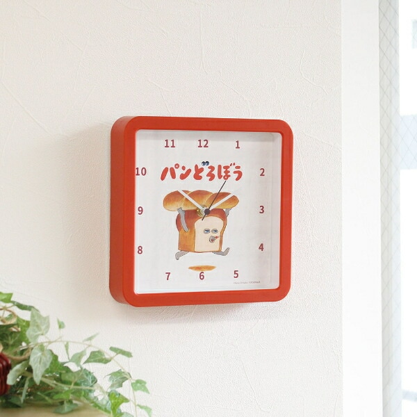 パンどろぼう スクエアウォールクロック(レッド) 時計